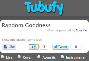 Tubufy - تحويل قوائم التشغيل الخاصة بك Spotify و MOG و Last.fm إلى قنوات الفيديو والموسيقى playlisttitleshares