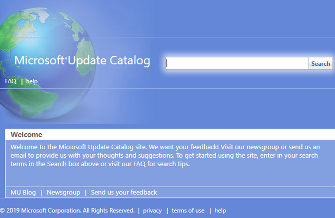 صفحة كتالوج Microsoft Update