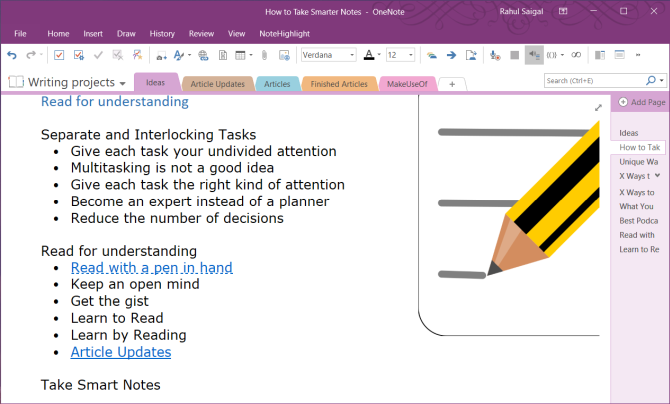 بناء جملة ويكي في OneNote 