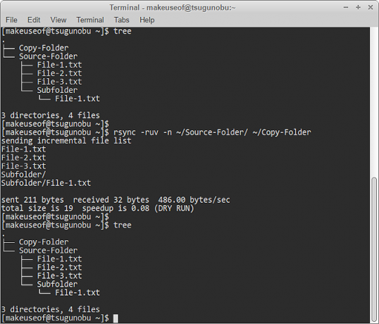 rsync تشغيل جاف