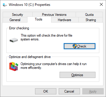 تدقيق الأخطاء في windows-10