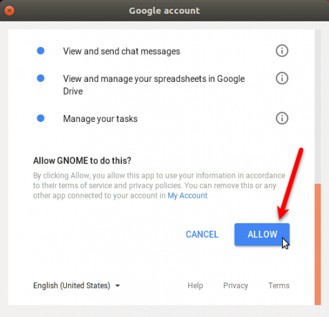 اسمح لـ Gnome بالوصول إلى Google Drive