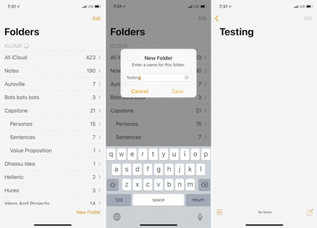 ميزات Apple Notes - تنظيم الملاحظات في المجلدات