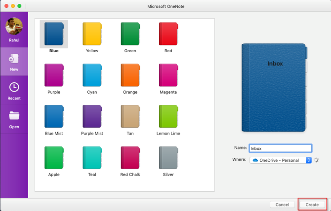 إنشاء دفتر ملاحظات في OneNote for Mac