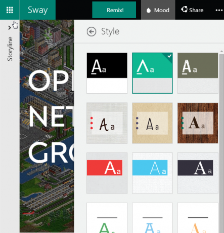 إعدادات نمط Microsoft Sway