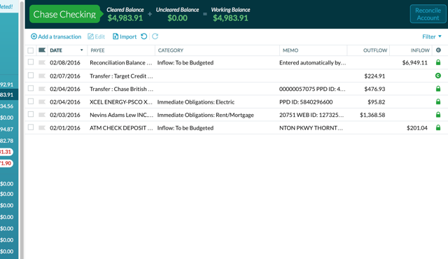 معاملات حساب ynab