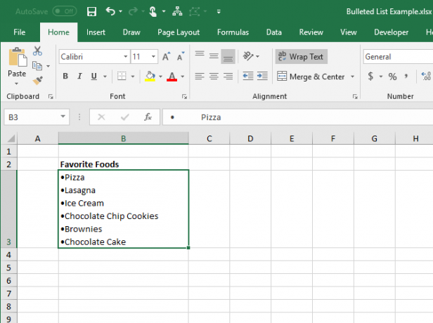 قائمة نقطية نسخ من Word إلى خلية واحدة في Excel