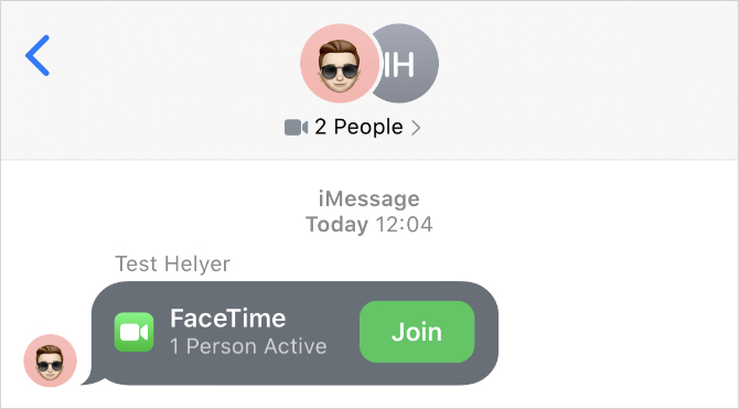 مكالمة FaceTime نشطة في تطبيق الرسائل