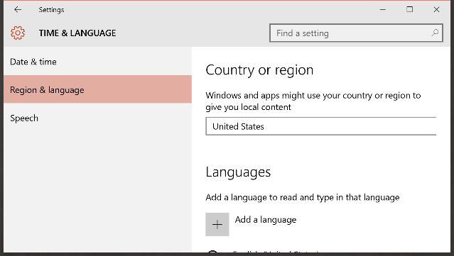 إعدادات Windows10Region