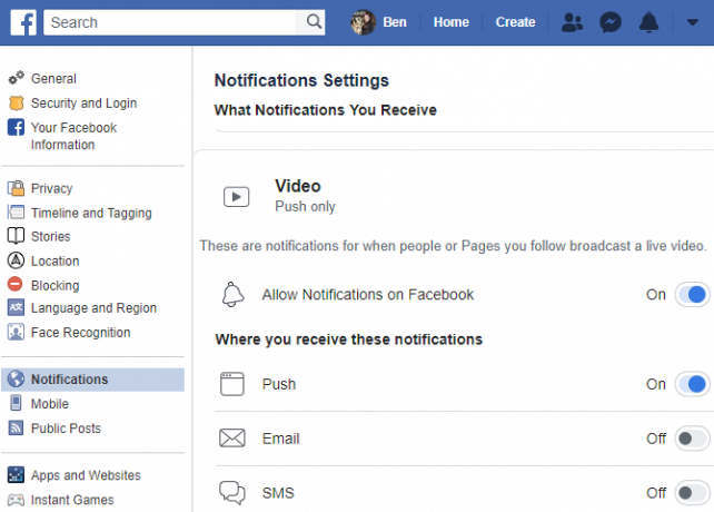 Facebook قم بإيقاف تشغيل إشعارات الفيديو المباشر