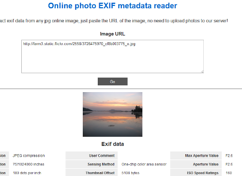 استخراج بيانات exif على الإنترنت