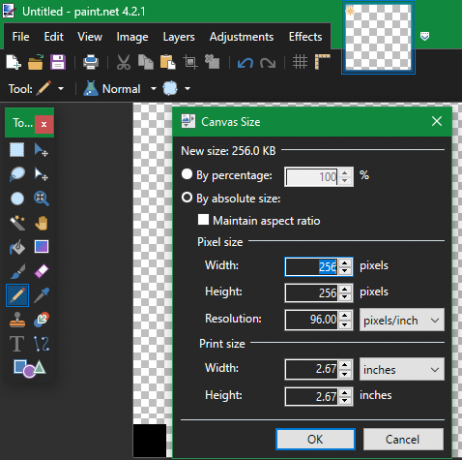 PaintNET إنشاء رمز فارغ