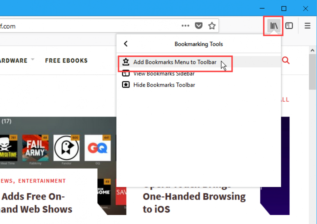 أضف قائمة الإشارات المرجعية إلى شريط الأدوات في Firefox