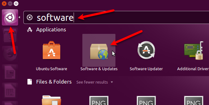 افتح البرامج والتحديثات في Ubuntu 16.04