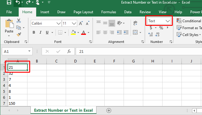 تنسيق الأرقام كنص في Excel.