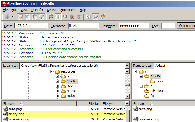 هذه لقطة شاشة لأحد أفضل برامج Windows FTP. يطلق عليه FileZilla