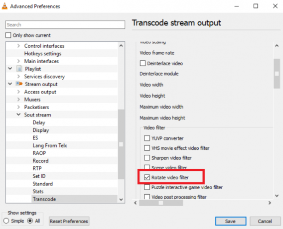 كيفية تدوير ملفات الفيديو على جهاز Mac وإخراج إعدادات vlc للكمبيوتر الشخصي ، يمكنك تدوير 618x500