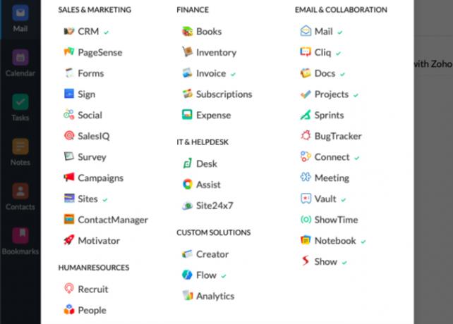 عرض شبكي لجميع تطبيقات Zoho