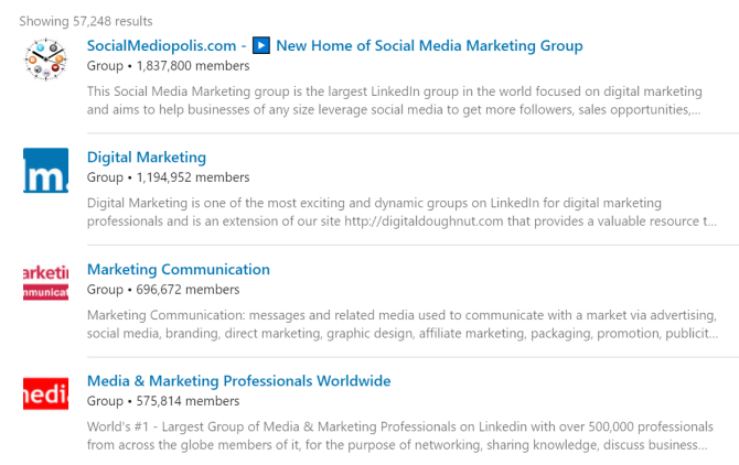 نتائج بحث مجموعات LinkedIn