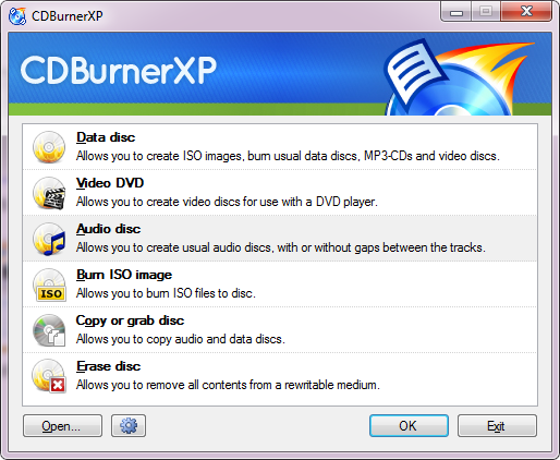 هذه لقطة شاشة لأحد أفضل برامج Windows. يطلق عليه CDBurnerXP
