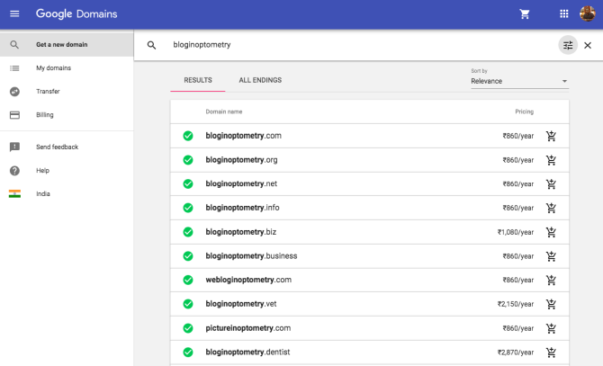 البحث عن نطاق في Google Domains