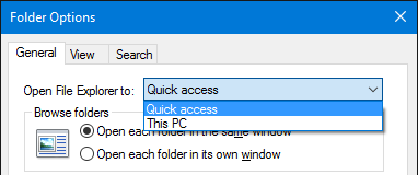 خيارات المجلد العام لـ Windows 10 File Explorer