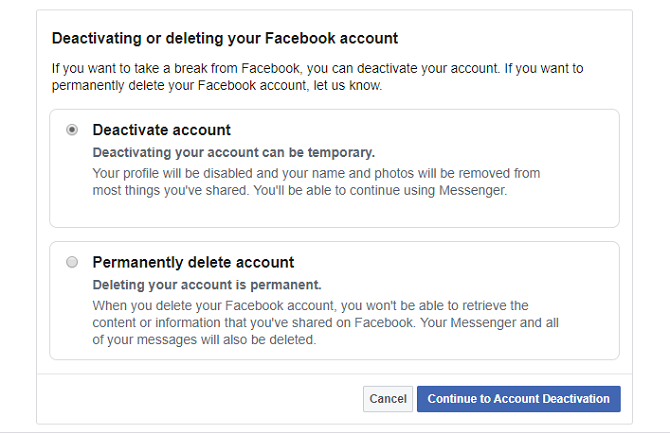 إلغاء تنشيط خيار حساب facebook