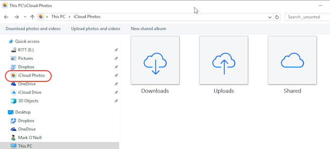 صور لوحة تحكم iCloud في لقطة شاشة مستكشف ملفات Windows