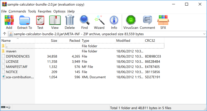 عرض محتويات ملف JAR في WinRAR