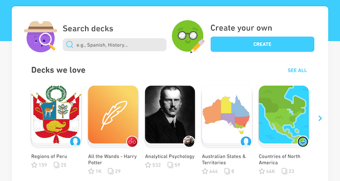 يُعرف هذا الموقع المفيد باسم Tinycards / Duolingo الذي يوفر أدوات الحفظ