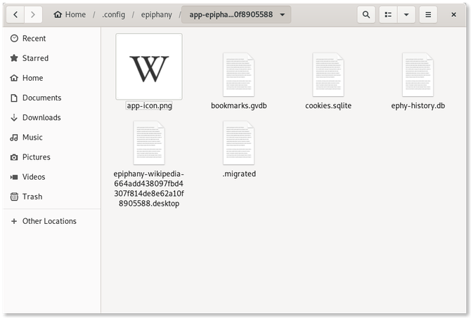 المجلد الذي يحتوي على ملفات تطبيقات الويب GNOME Web Wikipedia