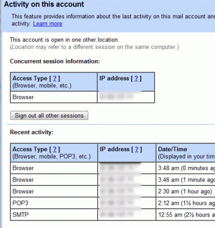 تقرير نشاط Gmail