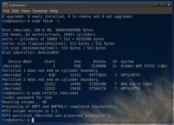 انقاذ نظام الملفات NTFS من لينكس