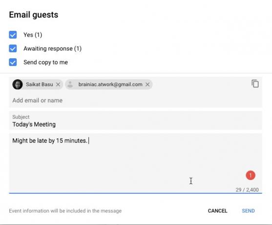 تقويم Google - اجتماع البريد الإلكتروني