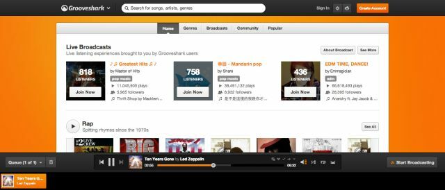 عدم الاشتراك على شبكة الانترنت على التطبيقات يتدفقون الموسيقى-grooveshark