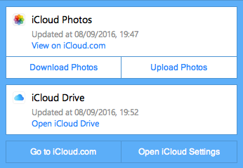 لقطة شاشة لحالة لوحة تحكم iCloud