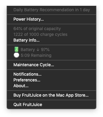 تطبيق FruitJuice Battery لنظام التشغيل Mac