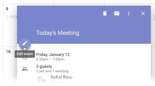 تقويم Google - تعديل الحدث