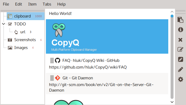 لقطة شاشة لتطبيق CopyQ
