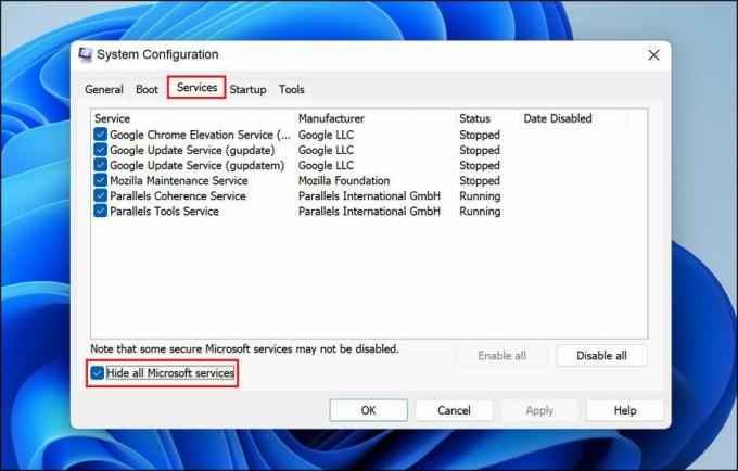 msconfig إخفاء جميع خدمات msconfig