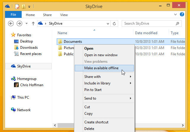 skydrive- مزامنة الملفات دون اتصال