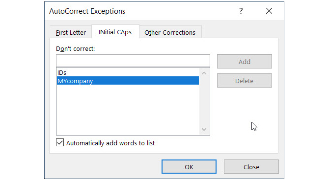 استثناءات التصحيح التلقائي لـ Windows