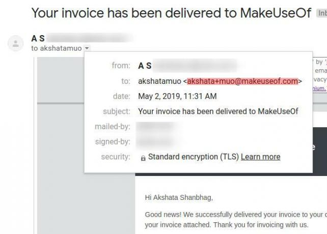 تم إنشاء بريد إلكتروني مستلم على اسم مستعار في Gmail باستخدام فاصل