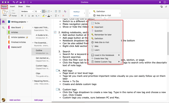 إضافة علامة إلى OneNote من معرض العلامات