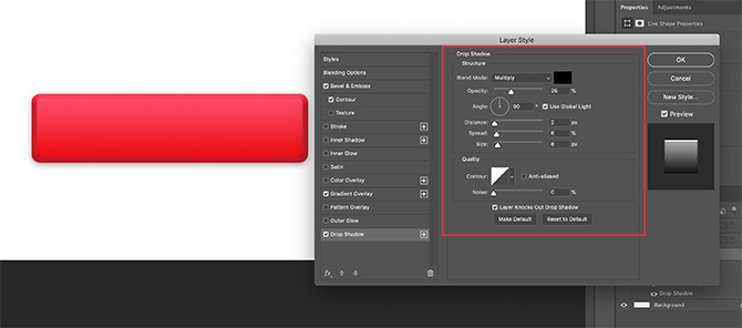 قم بتطبيق Drop Shadow على المستطيل في Photoshop