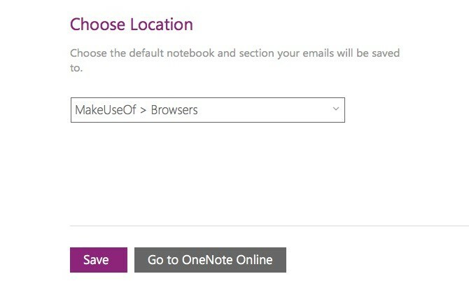 اختر OneNote حفظ الموقع