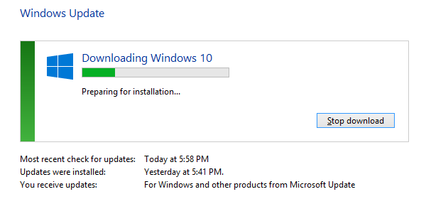 تنزيل Windows 10 Preparing