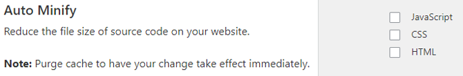 خيارات Cloudflare Auto Minify