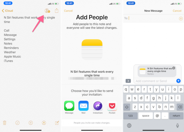 ميزات Apple Notes - مشاركة الملاحظات