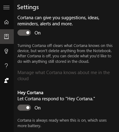 إعدادات Cortana